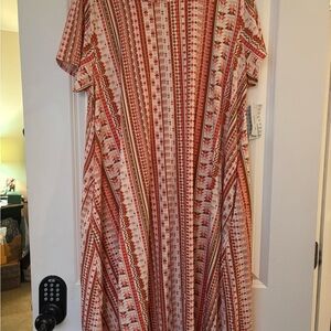 LulaRoe - Jessie - Stylish Orange and White Patterned Dress with POCKETS!!